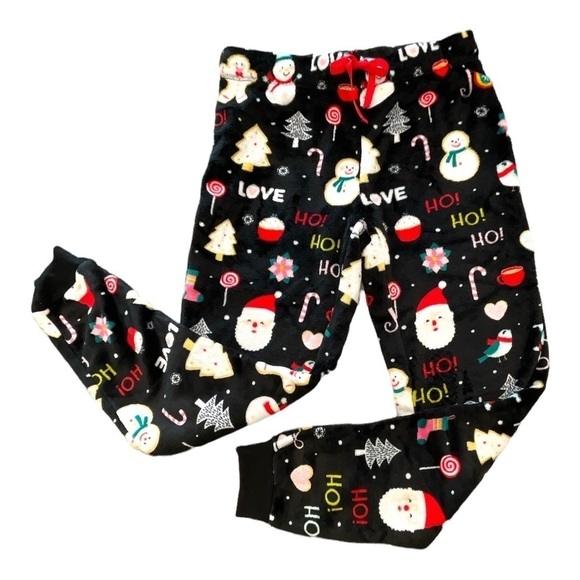 NWT Plush Black Fleece Christmas Jogger Pant Assorted Sizes - Picture 1 of 3